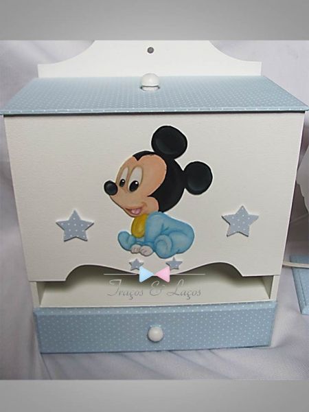 Porta fraldas com gaveta em mdf tema Baby Mickey